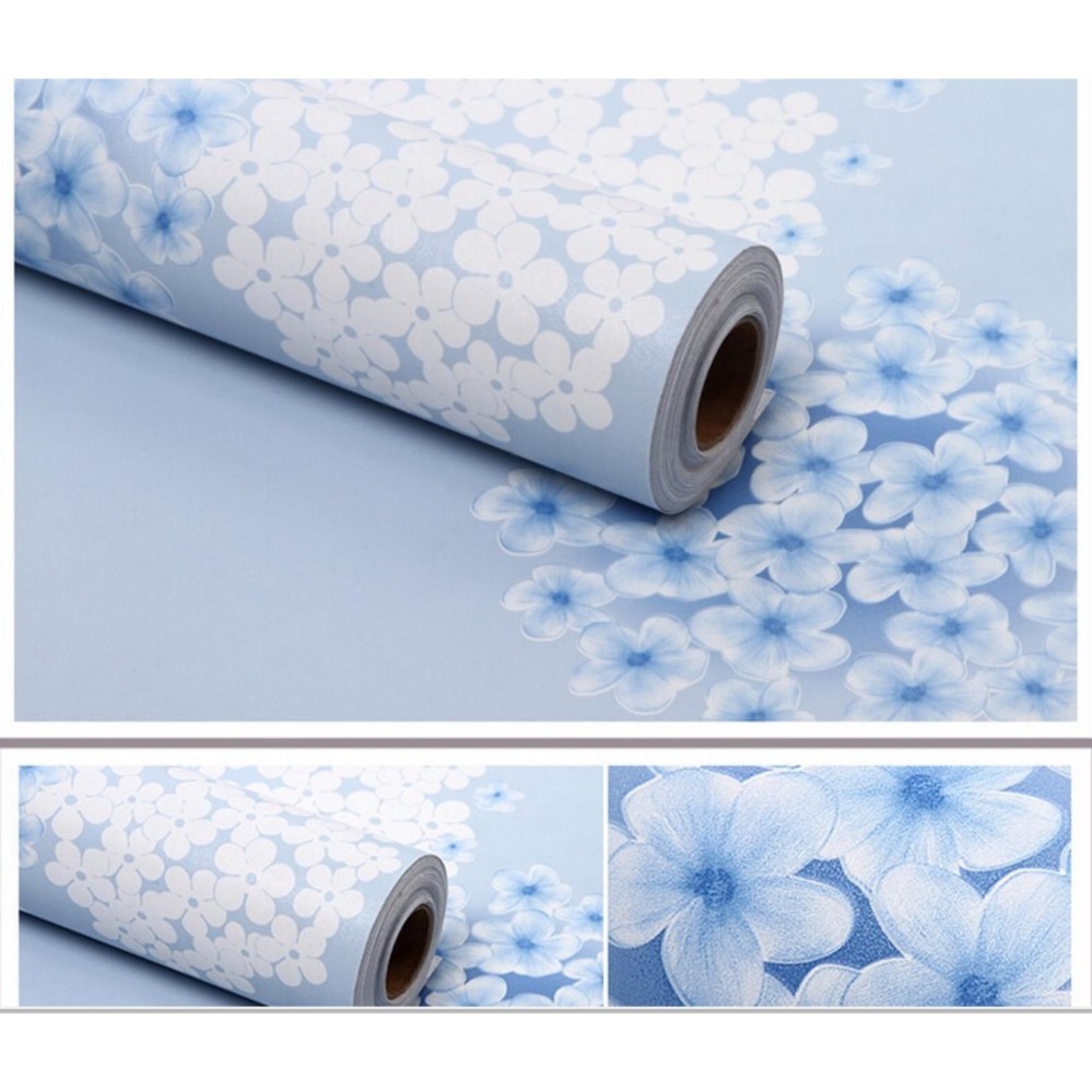 Combo 5m decal giấy dán tường hoa cẩm tú cầu trắng xanh