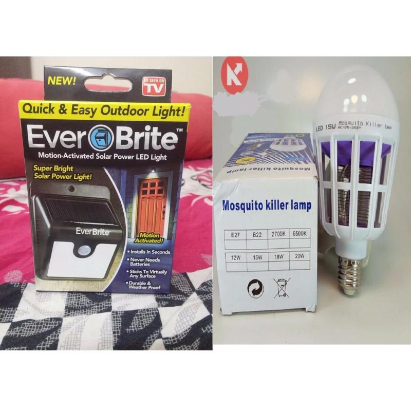 Bảng giá Mua Combo bộ sản phẩm đèn cảm biến Ever Brite pin sạc năng lượng mặt trời và bóng đèn Led bắt muỗi