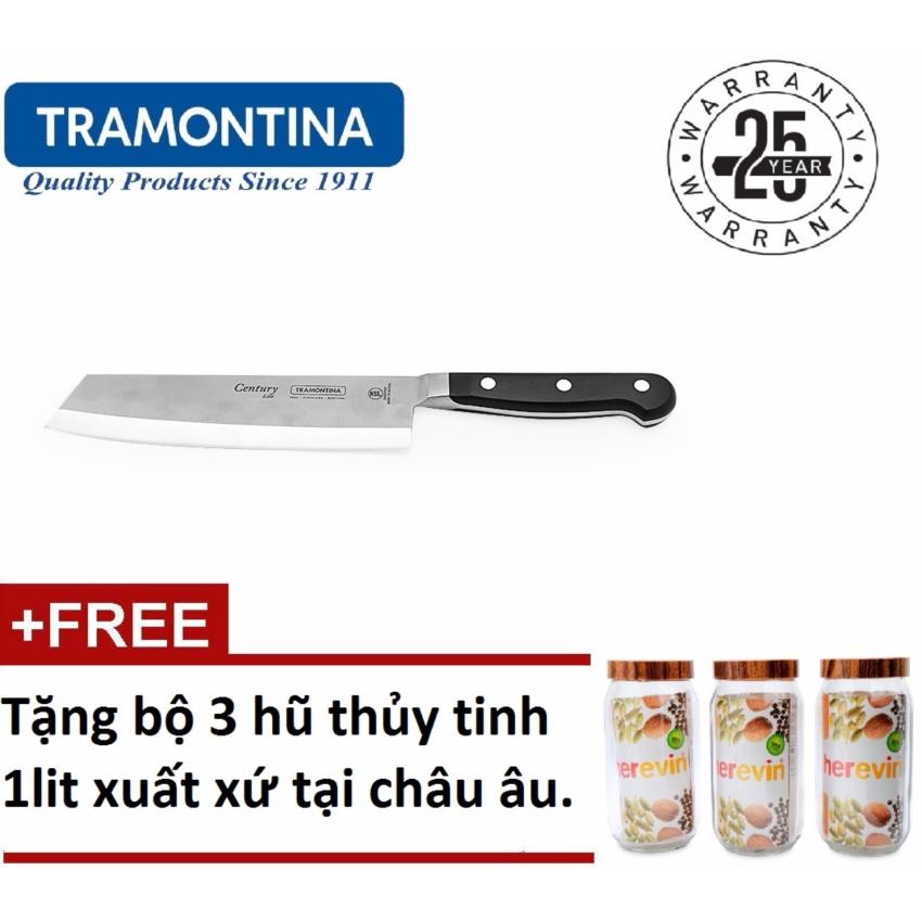 Hình ảnh Dao thái bếp Tramontina Century 24024107 30cm (Đen) + tặng bộ ba hũthủy tinh 1 lít
