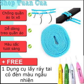 Dây phơi quần áo tiện dụng (Xanh dương) + Tặng lấy ráy tai có đèn
