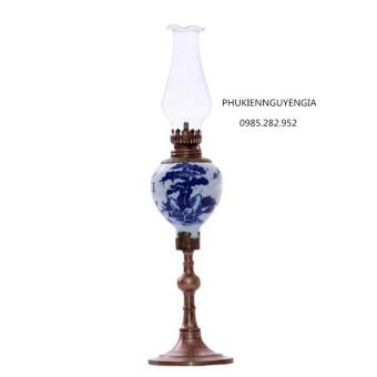 Đèn dầu thờ - Gốm sứ Bát Tràng - men lam cổ - cao 38 cm  
