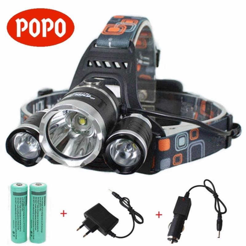 Bảng giá Đèn pin LED đội đầu 3 Bóng XM-L T6 + 2 Pin sạc 18650 + Bộ sạc + FREE Đầu sạc ô tô - POPO Sports