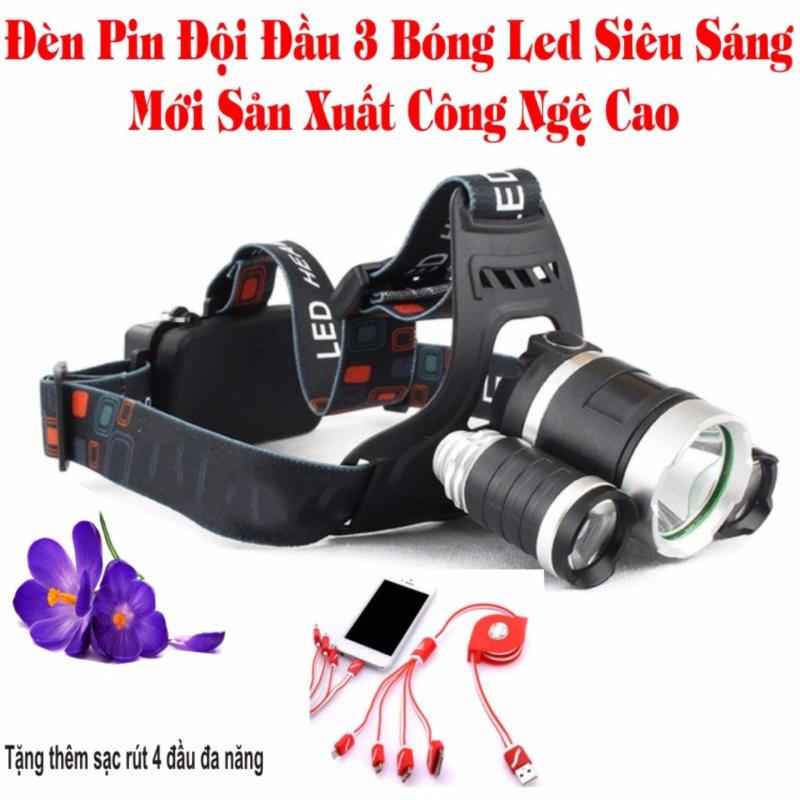 Bảng giá Đèn pin Led siêu sáng đội đầu 3 bóng (Đen) Hàng Nhập Khẩu Loai 1 + Tặng thêm sạc rut 4 đầu đa năng