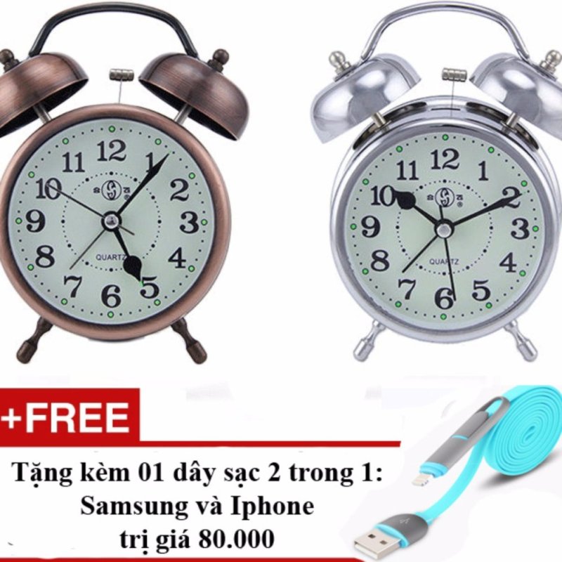 Nơi bán Đồng hồ báo thức kim loại mạ đồng có dạ quang ban đêm + Tặng cáp
sạc điện thoại 2 trong 1 cho Iphone và Samsung (Đồng đỏ)