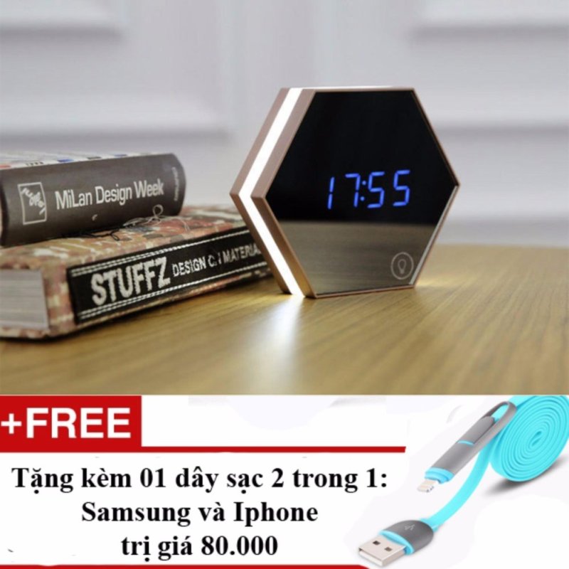 Nơi bán Đồng hồ báo thức4 trong 1 dạng gương soi Model 2017 + Tặng dây sạc điện thoại 2 trong 1 cho Iphone và Samsung(Bạc)