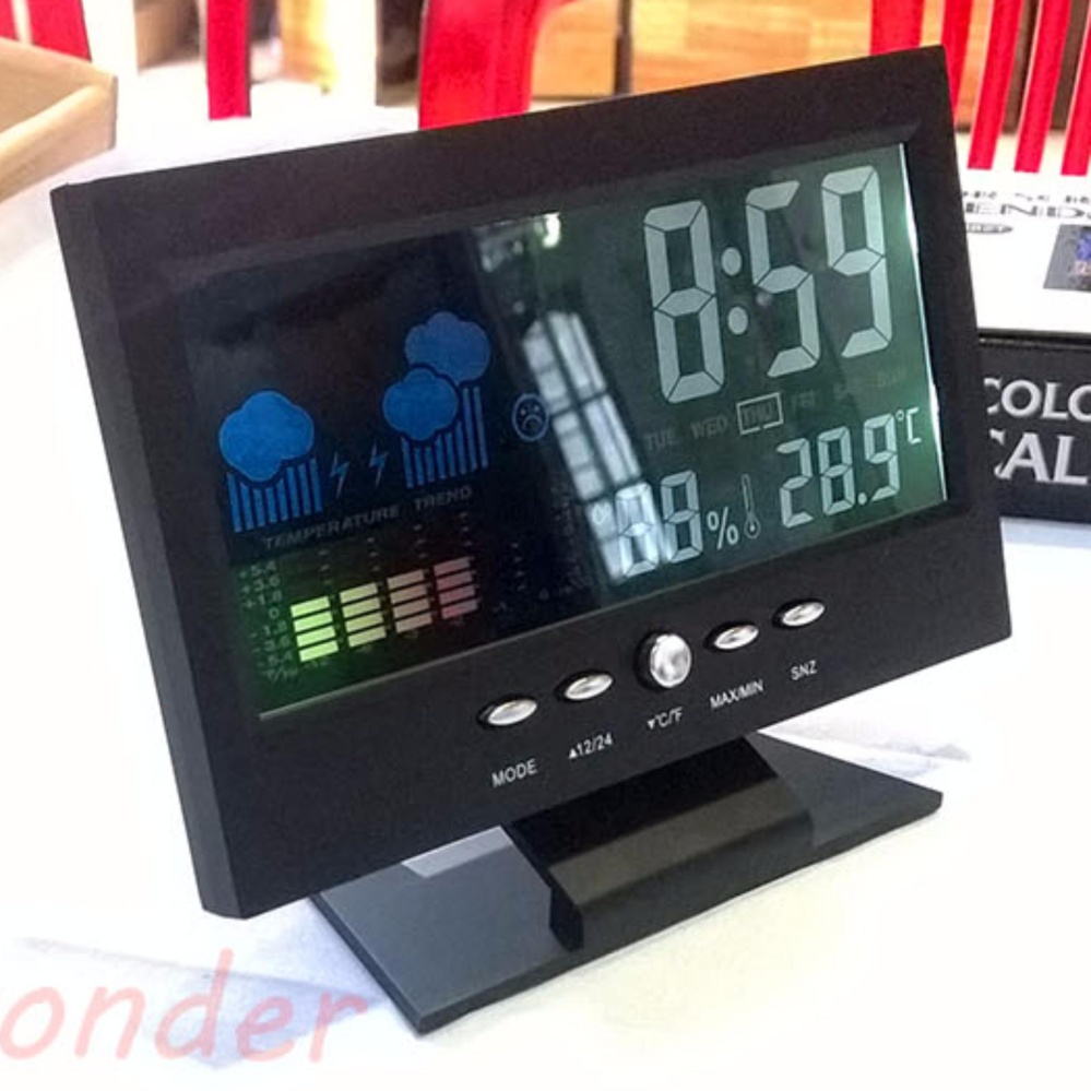 Đồng hồ để bàn LED có lịch ngày đo nhiệt độ & độ ẩm (đen)