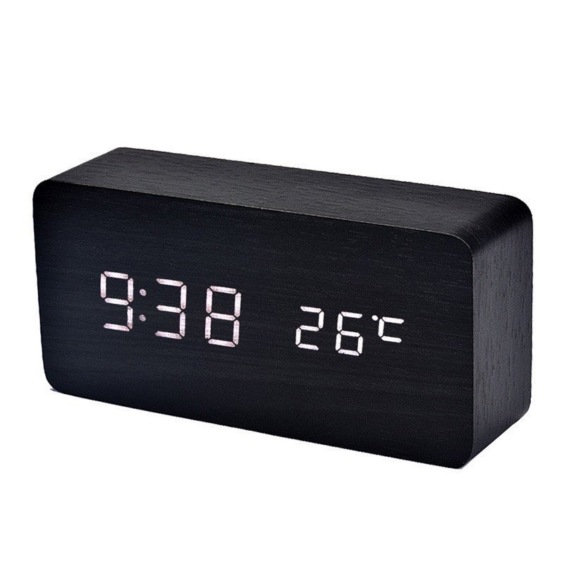 Nơi bán Đồng hồ điện tử báo thức kỹ thuật số để bàn đèn LED kiểm soát âm thanh nhiệt độ (Đen)
