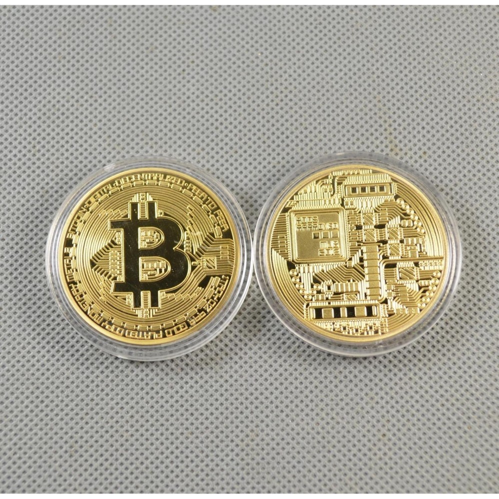 Đồng tiền may mắn Bitcoin Mạ vàng 24 + Hộp nhựa đi kèm
