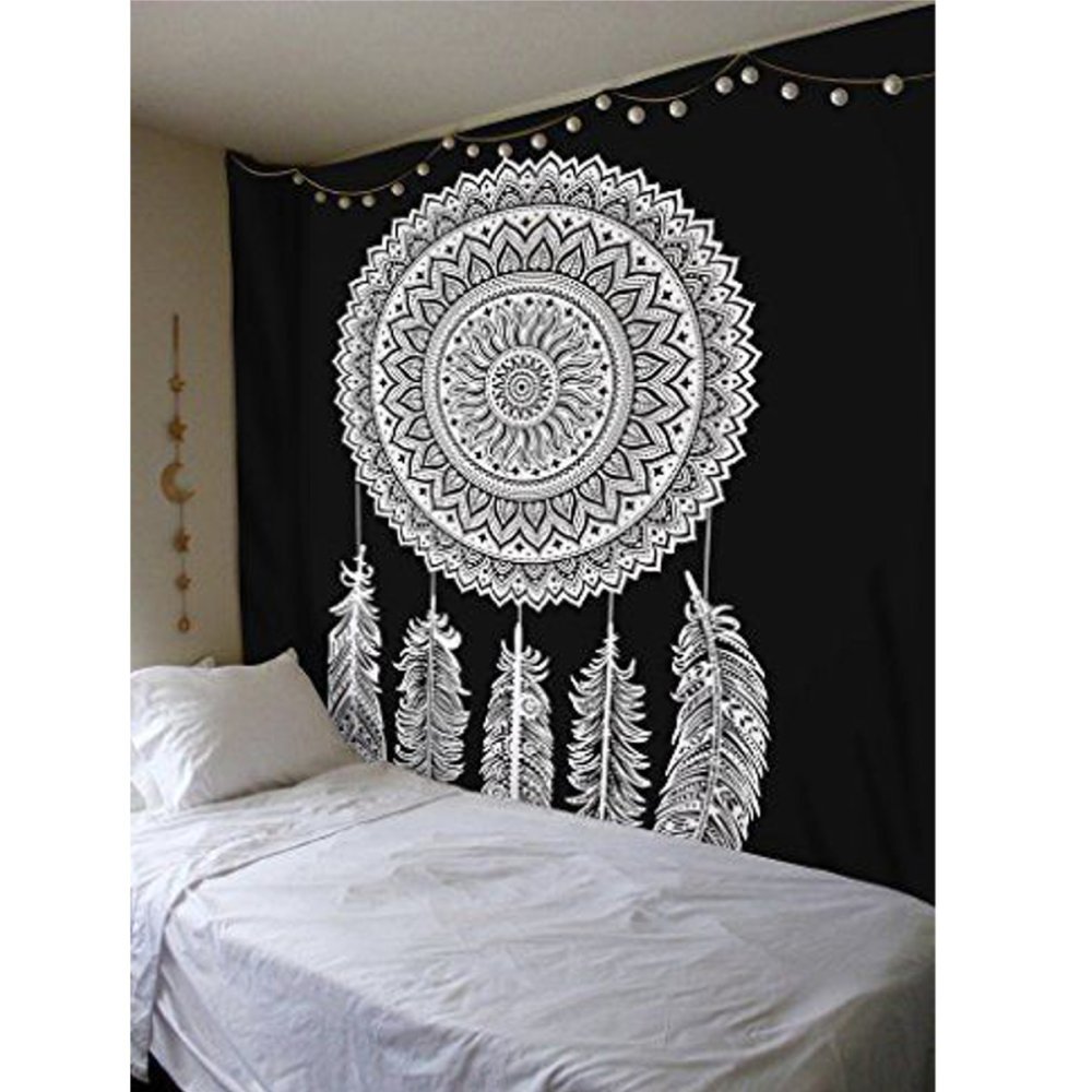 Dream Catcher Black White Indian Mandala Tapestry Wall Hanging Cotton Mat Decor - intl