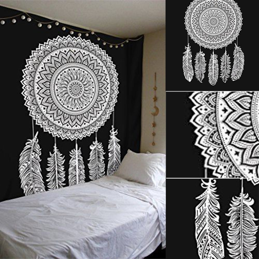 Dream Catcher Black White Indian Mandala Tapestry Wall Hanging Cotton Mat Decor - intl