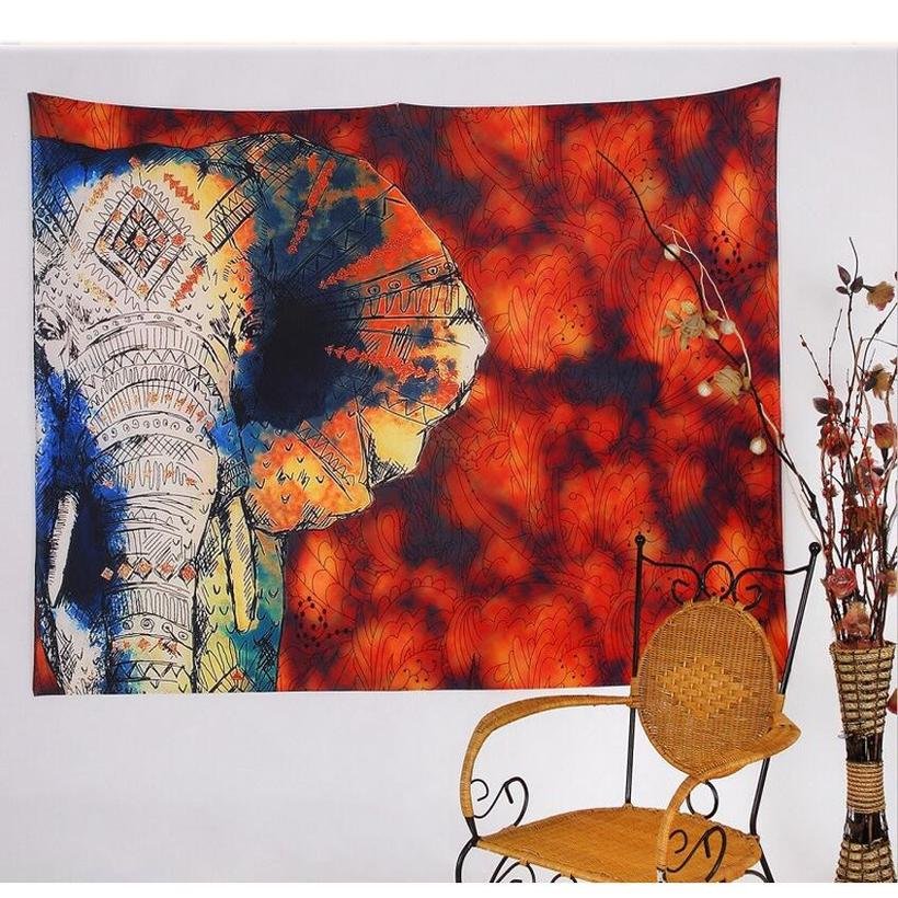 Elephant Tapestry Polyester Decorative Wall Tapestries Indian Mandala Tapestry Lotus Yoga Mat Home Decor Carpet Throw Blankets 150X130CM - intl