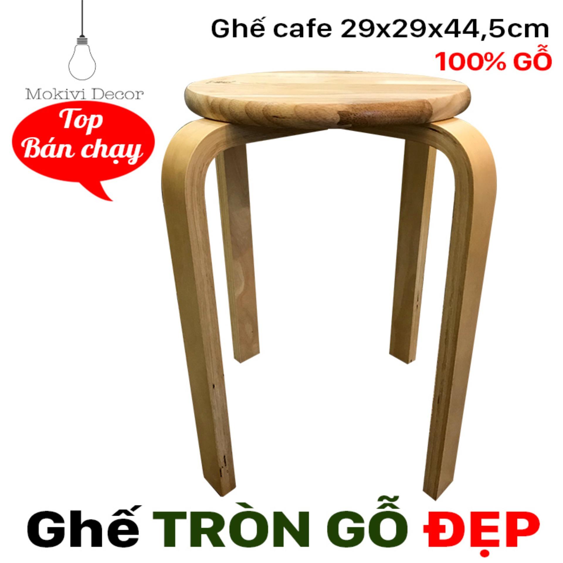Ghế gỗ tròn chân dẹp (TỰ NHIÊN) - ghế tròn 29cm cao 44,5cm - ghế phòng ăn, ghế cafe gỗ...
