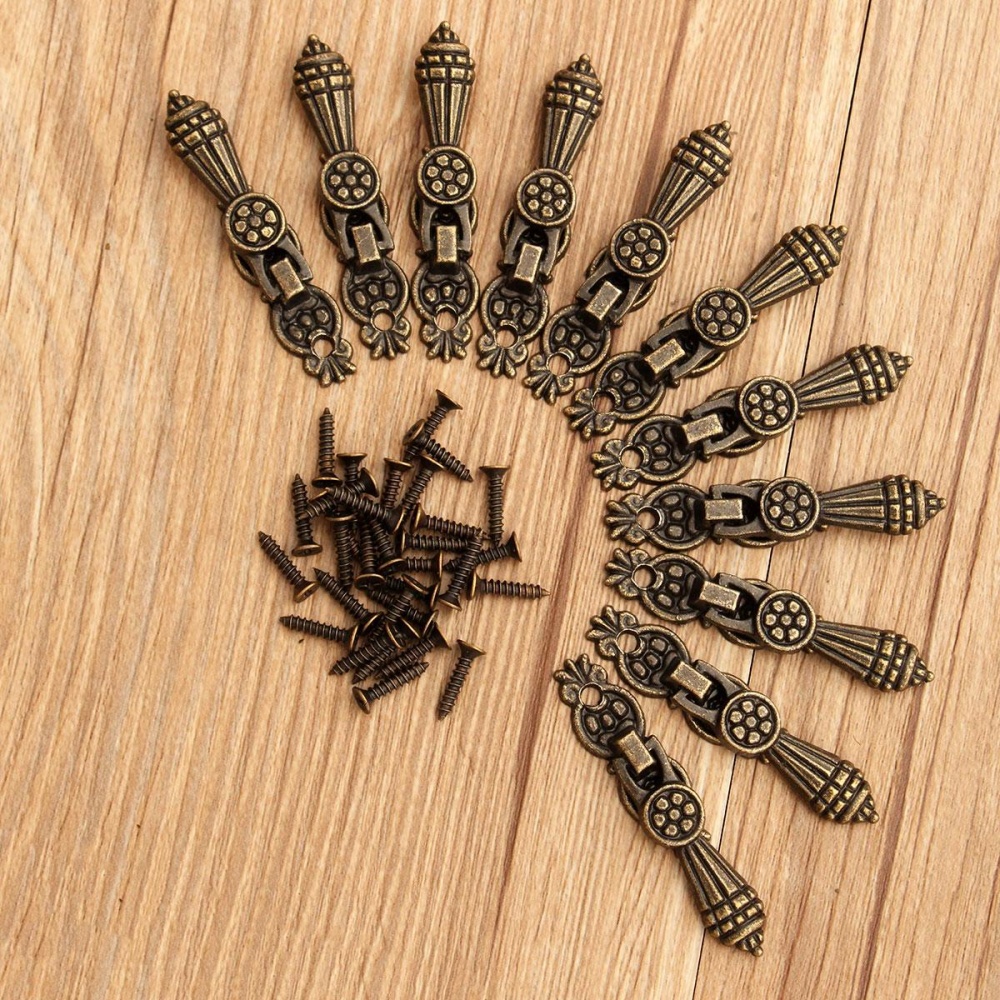 Bộ trang sức Hộp Gỗ Kéo Ngăn Kéo Núm Đồng Cổ Hoa 5.2 cm x 1.1 cm (2 
