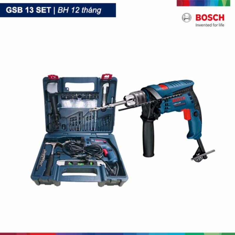 Máy khoan động lực Bosch GSB 13 Re set và Bộ 100 chi tiết