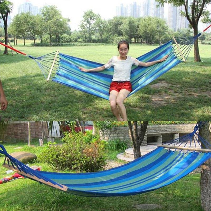 New Canvas Fabric Double Spreader Bar Hammock Outdoor Camping Swing Hanging Bed - intl