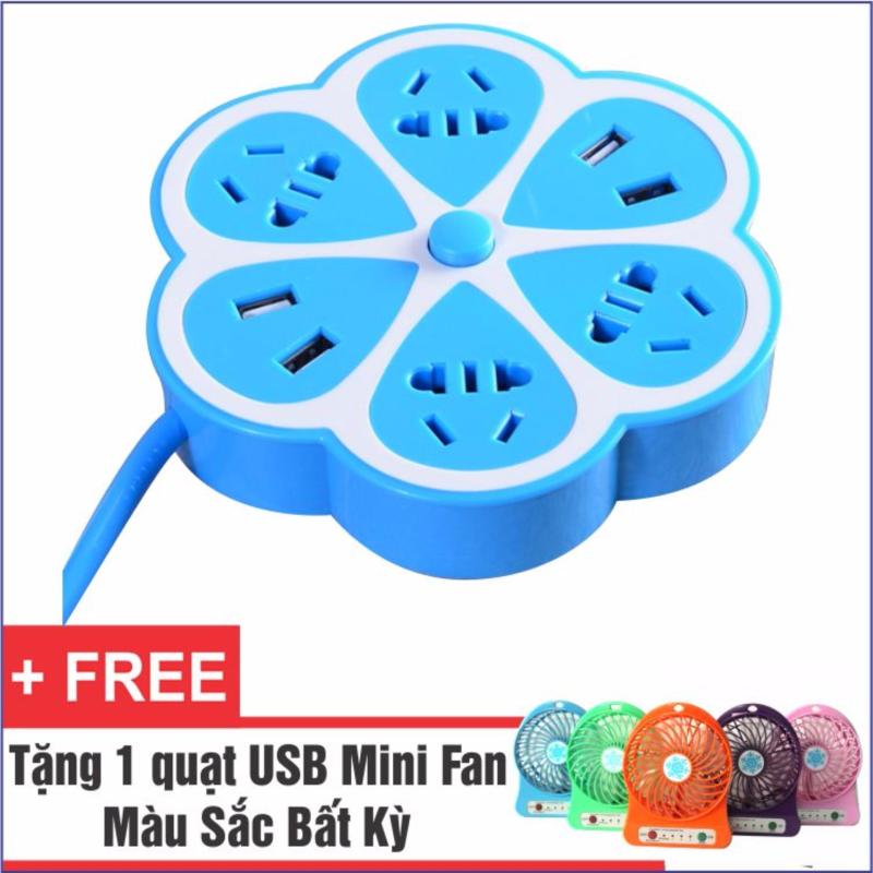 Bảng giá Ổ Cắm Điện Đa Năng Có 4 Cổng USB (Xanh Dương) + Tặng 1 Quạt USB Mini Fan