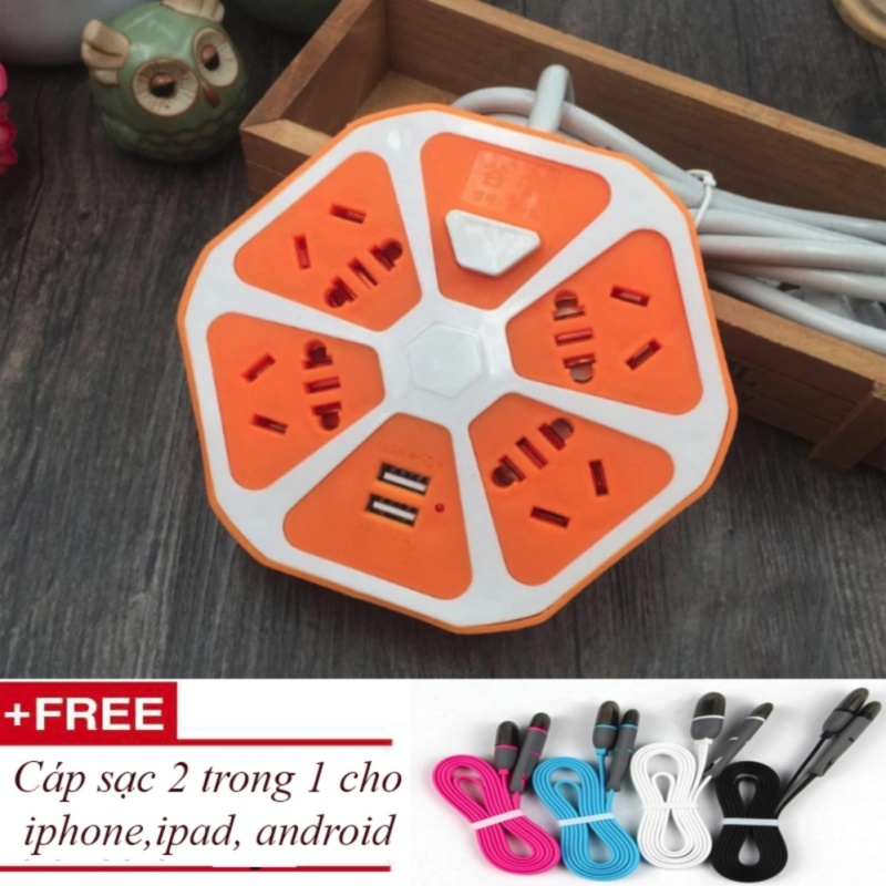 Bảng giá Mua Ổ cắm điện đa năng hình trái cam có cổng USB (cam) + Tặng dây sạc 2 in 1