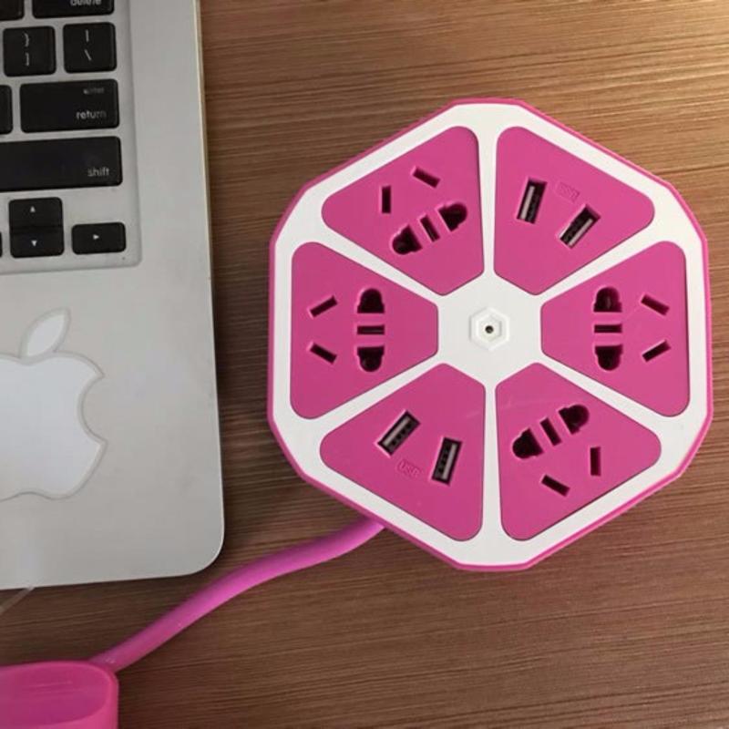 Bảng giá Mua Ổ cắm điện đa năng lục giác có 4 cổng USB (Lavender)