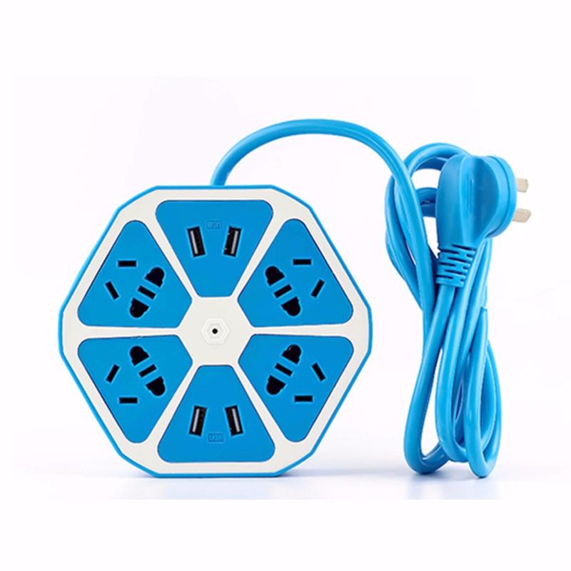 Bảng giá Ổ cắm điện lục giác tích hợp 4 cổng USB - 2017 (Xanh dương) + Tặng hộp đựng tăm bằng nhựa cao cấp VegaVN