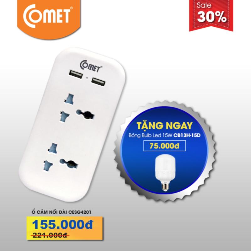 Bảng giá Ổ CẮM DU LỊCH NỐI DÀI CAO CẤP COMET CESG4201 TẶNG BÓNG LED TRỤ 15W COMET CB13H-15D