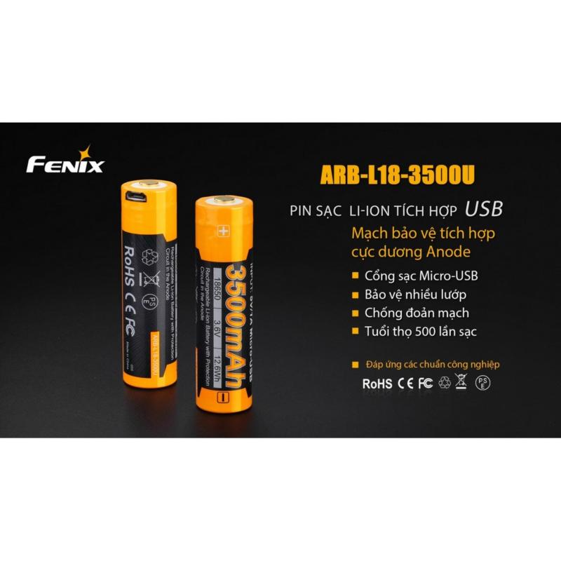 Pin sạc Fenix 18650 - ARB - L18 - 3500U mAh (tích hợp sạc Micro USB
trên thân pin)