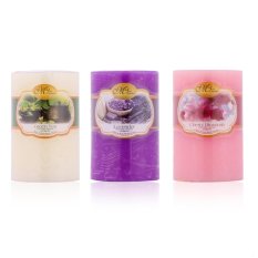 Tư vấn mua Set 3 nến thơm trụ tròn D5H8 Miss Candle FtraMart 5x8cm FTM-NQMD5H8 (Tím-hồng-vàng nhạt)