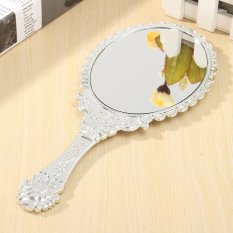 Bạc Vintage Repousse Hình Bầu Dục Tròn Trang Điểm Cầm tay Vanity Mirror Công Chúa Nữ-quốc tế