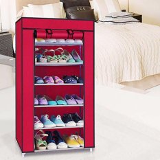 Tủ giày dép 7 tầng 6 ngăn bọc vải cao cấp (Đỏ đô)