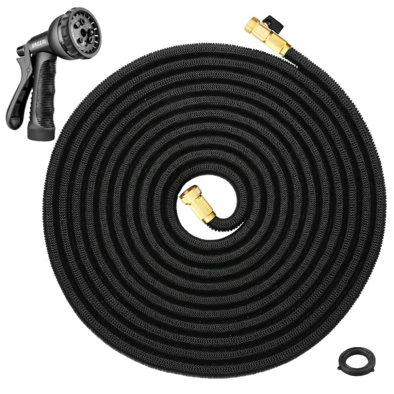 URCERI 100ft Expandable Garden Hose With 3/4 Solid Brass Fittings 8 Function Spray Nozzle Shut Off Valve Carrying Bag - intl