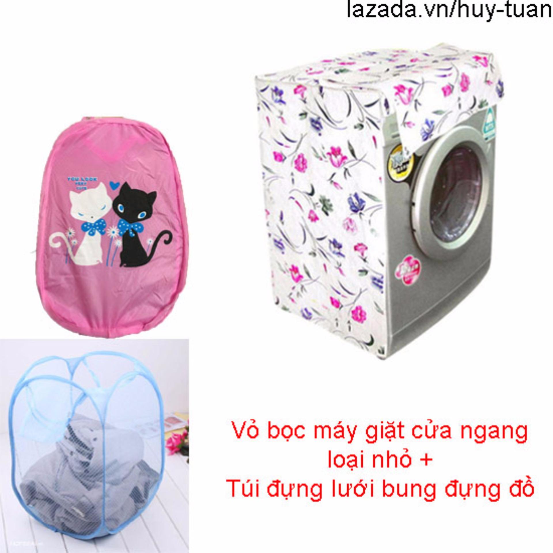 Vỏ bọc máy giặt cửa ngang cỡ nhỏ ( màu ngẫu nhiên ) + túi lưới bung ( Hồng )