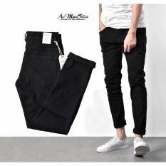 ROUTINE quần jean nam đen trơn ống côn màu đen