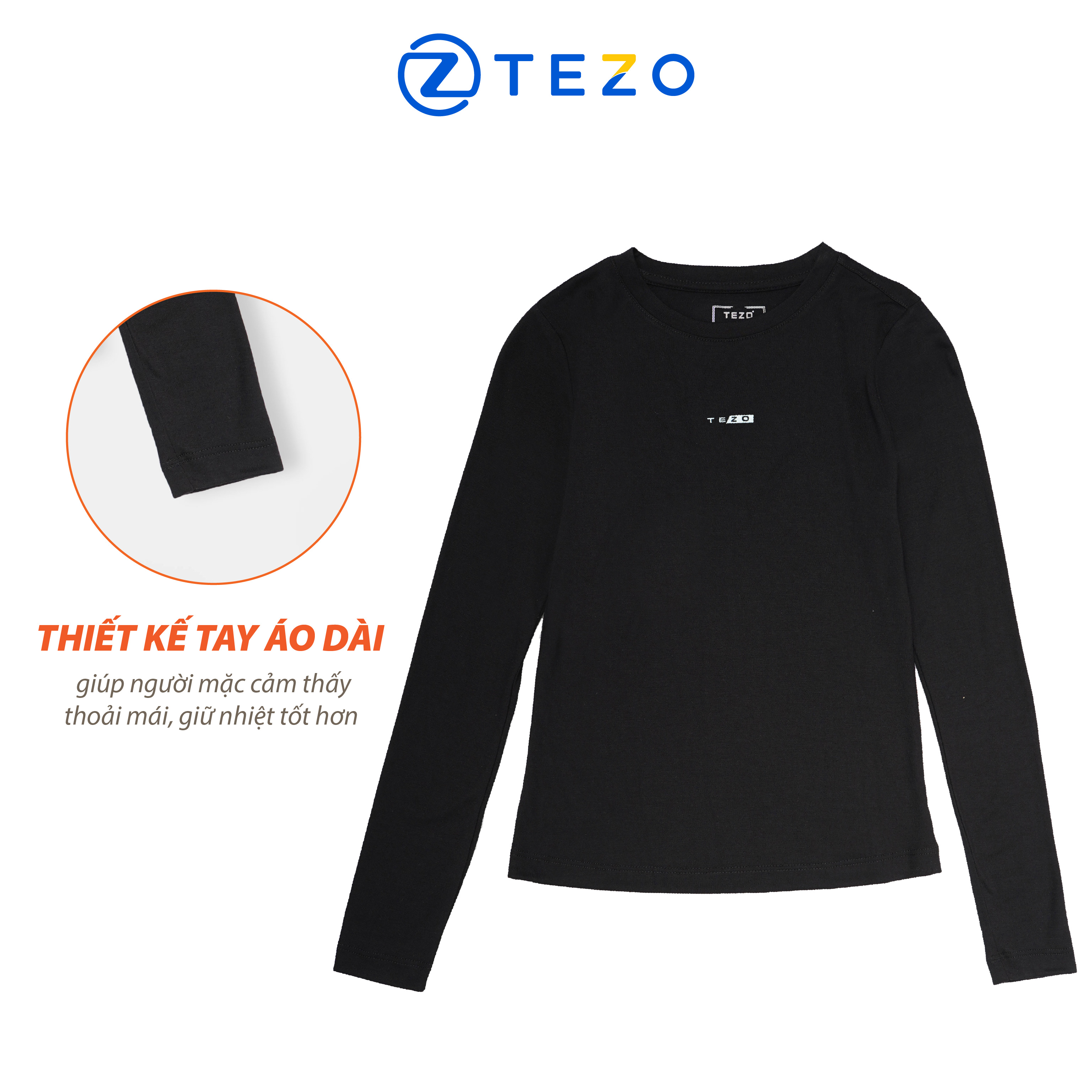 Áo giữ nhiệt nữ áo thun nữ cổ tròn thiết kế thêu ngực Tezo 22ATOT002
