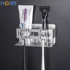 Kệ đựng bàn chải, kem đánh răng 2 ngăn HOBBY CD Inox 304 dán tường gạch men – kèm keo dán