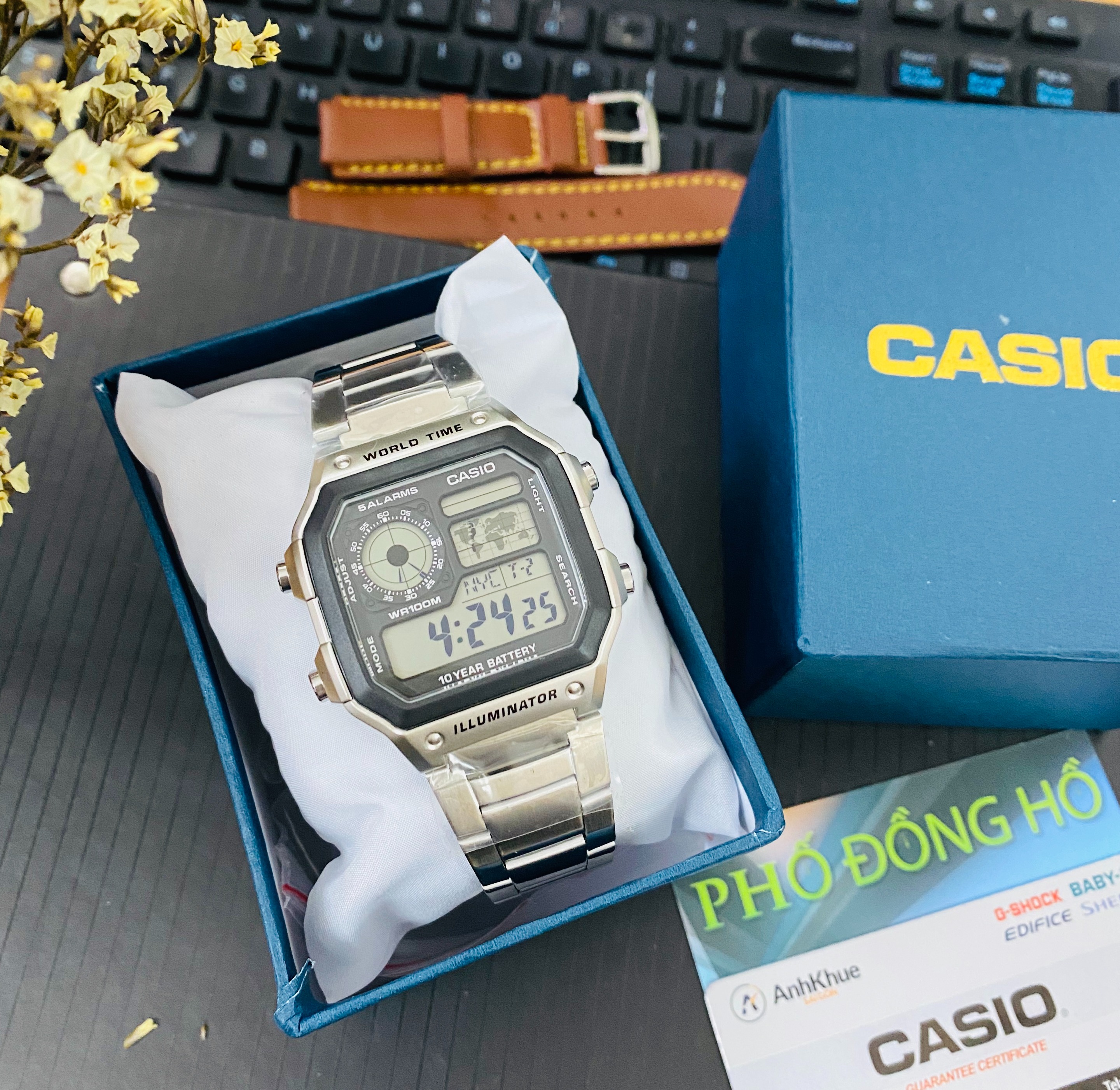 Đồng hồ nam dây kim loại Casio Anh Khuê AE-1200 AE-1200WHD-1AVDF + Tặng dây da bò cao cấp