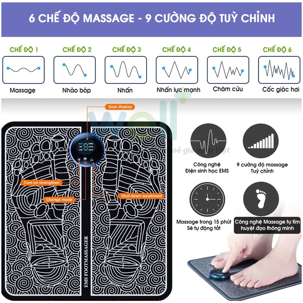 Máy massage ,Thảm massage chân EMS CÓ MÀN HÌNH HIỂN THỊ giúp lưu thông, giảm đau mỏi chân , làm...