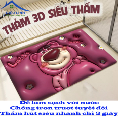 (Freeship hoa toc) Thảm Lau Chân Siêu Thấm Nước, Thảm gấu dâu 3D Lau Chân In Hình Siêu Cute, Thảm Chùi Chân Chất Liệu Êm Ái, Thấm Hút Nước, Chống Trượt Hiệu Quả 40*60cm dieulinhshop