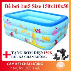 Bể bơi 3 tầng hình chữ nhật 150x110x50cm (TẶNG KÈM BƠM ĐIỆN TRỊ GIÁ 150k) chất liệu PVC an toàn với môi trường và sức khỏe cho trẻ nhỏ, phao bơi cho bé