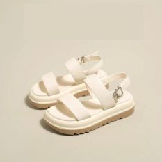 Sandal da quai ngang nữ, xăng đan 2 quai khóa cài đế độn cao 4cm chất da PU cao cấp [Lù store]