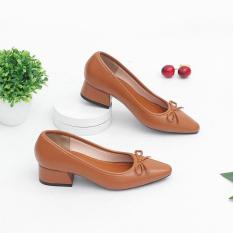 Giày Cao Gót Đế Vuông 3cm Mũi Vuông Nơ Nhỏ Pixie X418