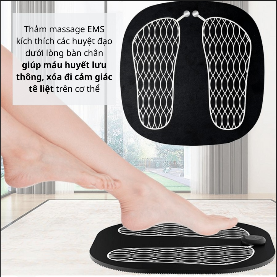 ( HÀNG HOT ) máy massage đa năng..THẢM MASSAGE CHÂN EMS 34CM ( PIN SẠC ) Xung Điện Hỗ Trợ Trị Liệu EMS – Giúp đả thông kinh mạch và lưu thông khí huyết giảm đau mỏi lòng bàn chân nhỏ gọn dễ di chuyển BH 12 tháng