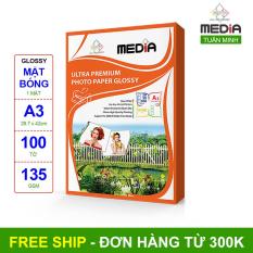 Giấy In Ảnh Media 1 Mặt Bóng (Glossy) A3 (29.7 x 42cm) 135gsm 100 Tờ