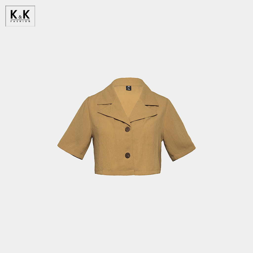 Áo Sơ Mi CropTop K&K Fashion ASM09-01 Vàng Tay Ngắn Chất Liệu Linen