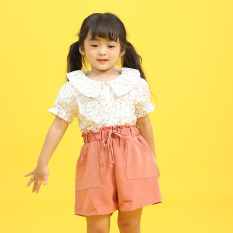 TANOSA KIDS Set bộ bé gái chất liệu vải thô mềm mát hoạ tiết hoa nhí cho bé từ 12-28kg