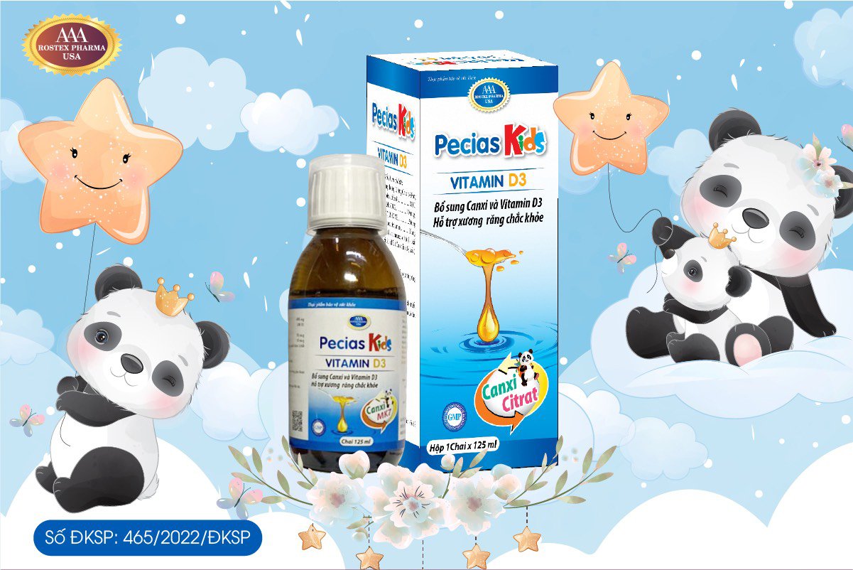 Pecias Kids siro canxi, vitamin D3, vitamin K2 dạng nước cho bé giúp xương răng chắc khỏe - Chai 125ml