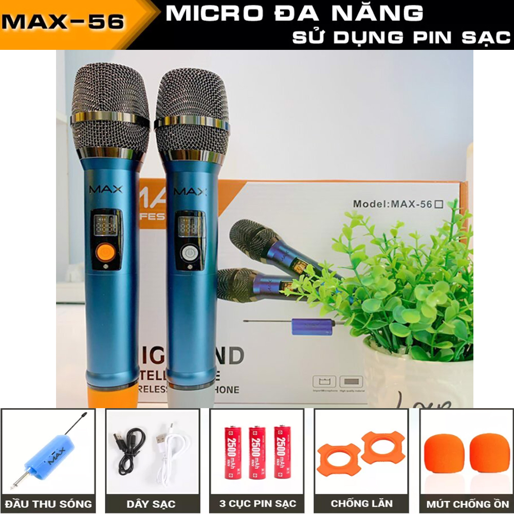 micro không dây, mic karaoke, micro karaoke, micro khong day - Bộ 2 Micro Đa Năng MAX 56 Thế Hệ...