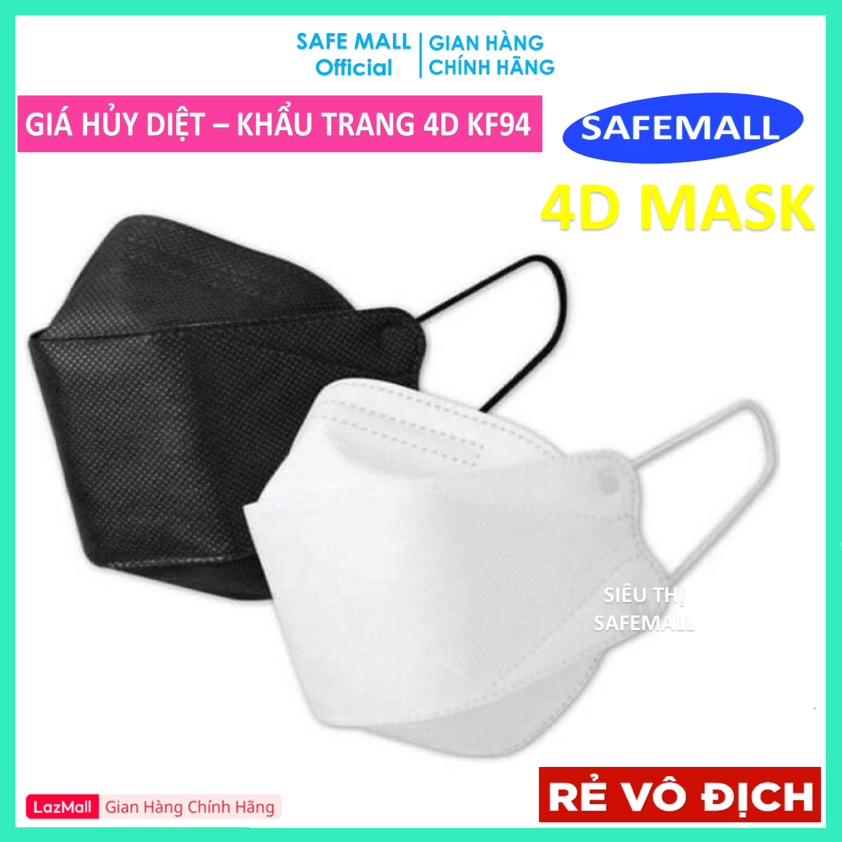 Giá Sỉ Hộp 100 Chiếc Khẩu Trang Y Tế 4D Mask KF94 Công Nghệ Hàn Quốc 4 Lớp Vải Kháng Khuẩn, Kháng Bụi Mịn lên đến 95%, đạt tiêu chuẩn ISO – Hàng Chính Hãng SAFEMALL OFFICIAL