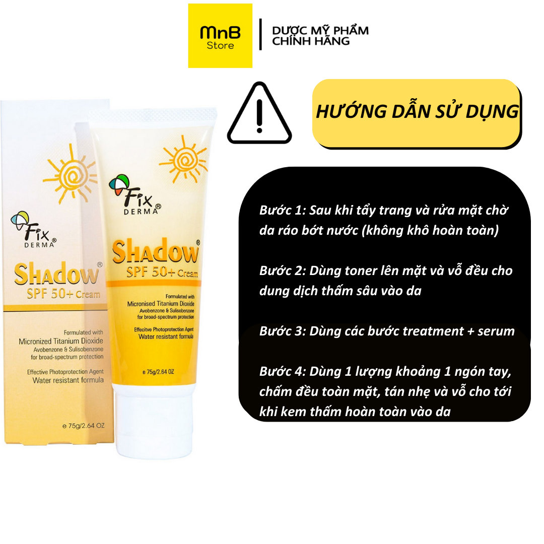 Fixderma kem chống nắng thoáng nhẹ không gây mụn cho da nhạy cảm Shadow SPF 50 75g