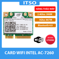 [HCM]Card WIFI INTEL AC-7260 MiniPCI 2.4Ghz và 5.0Ghz 867M Bluetooth 4.0