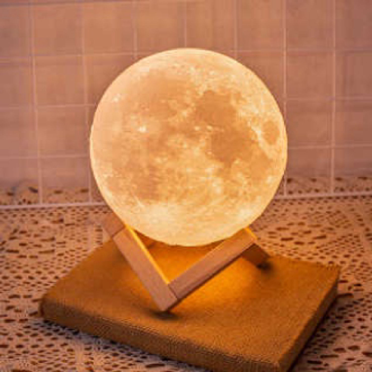 Đèn ngủ hình mặt trăng 3d, đèn ngủ để bàn trang trí kích thước 8cm kèm giá đỡ