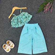 Set Bộ Áo Dây Hoa Cúc 3 Tầng Kết Hợp Quần Ống Rộng Thời Trang Chất Lụa Mềm Mại Cho Bé Gái Hàng Thiết Kế Cao Cấp